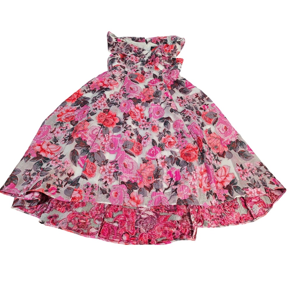 Adrianna Papell Dress Size 6 Floral Sheer Jacquard Off Shoulder Pink Multi - Picture 2 of 15